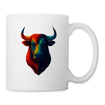 WPAP Polygon Stil Tiere - Stier Porträt - Tasse - Weiß - Rechts