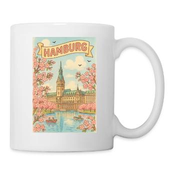 Spring in Hamburg with cherry blossoms - Mug - white - Right