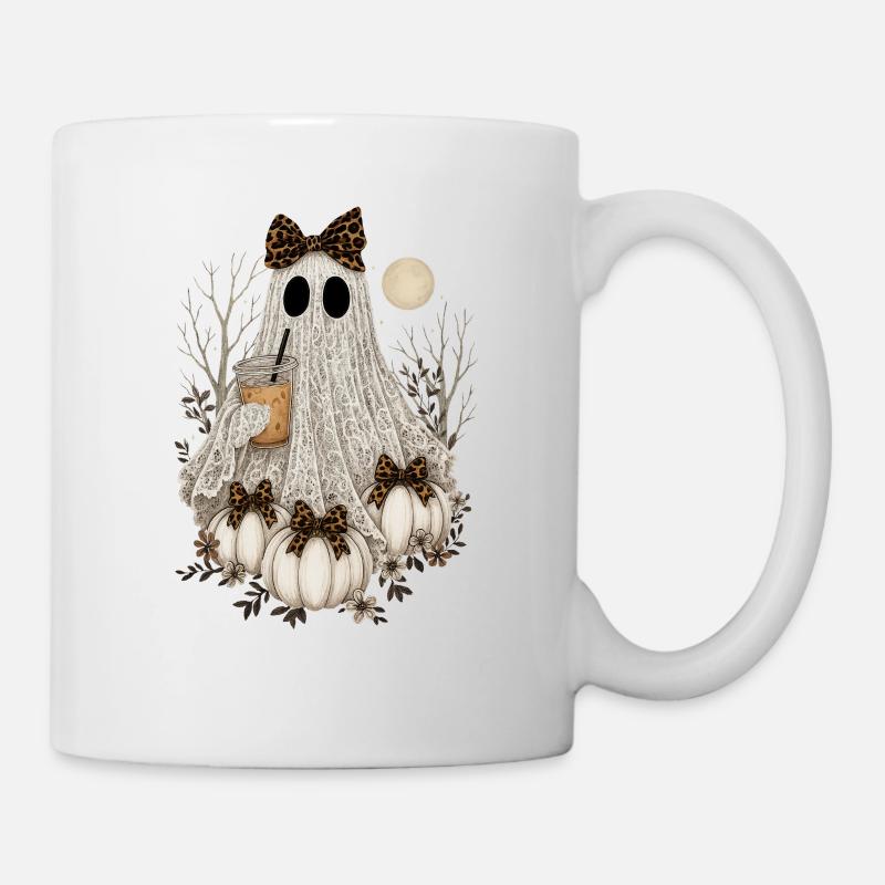 Cute Lace Ghost, Halloween Ghost Pumpkin Coffee - Mug - white