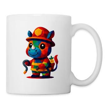WPAP Polygon Kawaii Tiere Baby Nashorn Feuerwehr - Tasse - Weiß - Rechts