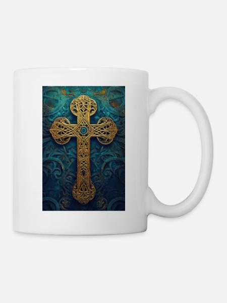 Ornate Golden Celtic Cross - Mug - white