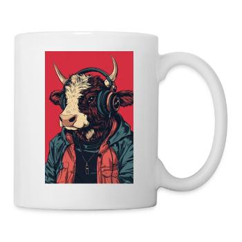 Vache hipster avec casque - Mug blanc - blanc - Droite