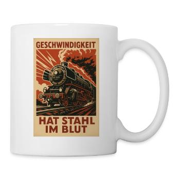 Railway, steam locomotive, speed, steel in the blood - Mug - white - Right