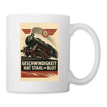 Railway, steam locomotive, speed, steel in the blood - Mug - white - Right