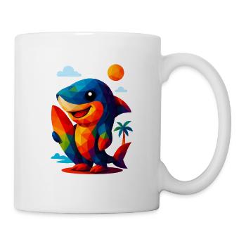 WPAP Polygon Kawaii Style Animaux Bébé Requin Surfeur - Mug blanc - blanc - Droite