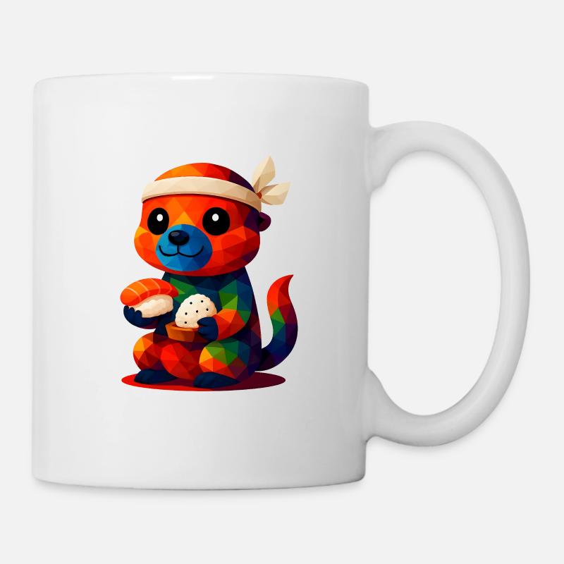 Polygon Kawaii Style Animals Baby Otter Sushi Master - Mug - white