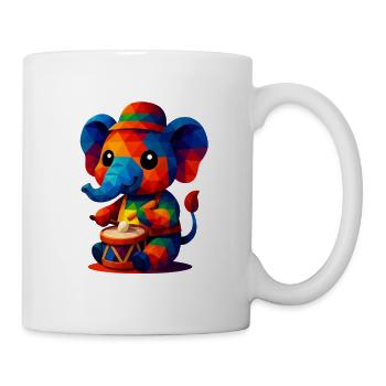 WPAP Polygon Kawaii Tier Stil Baby Elefant Trommel - Tasse - Weiß - Rechts
