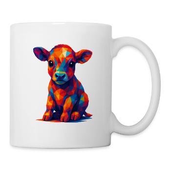 WPAP Polygon Kawaii Stil Tiere Baby Kälbchen Kuh - Tasse - Weiß - Rechts