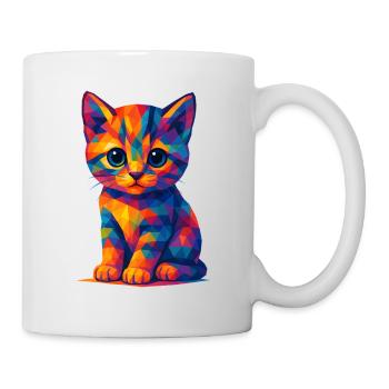 WPAP Polygon Kawaii Stil Tiere Baby Katze Kätzchen - Tasse - Weiß - Rechts