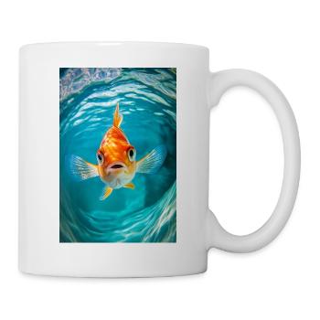 Neugieriger Goldfisch starrt - Tasse - Weiß - Rechts