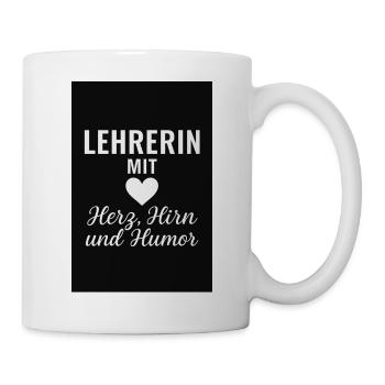 Teacher with Heart, Brain & Humor – Gift Idea - Mug - white - Right