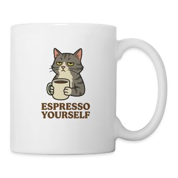Espresso Yourself – Lustiges Kaffee-Katzen T-Shirt - Tasse - Weiß - Rechts