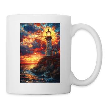 Vitrail phare coucher de soleil - Mug blanc - blanc - Droite