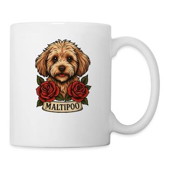 Maltipoo avec des roses – Style de tatouage - Mug blanc - blanc - Droite