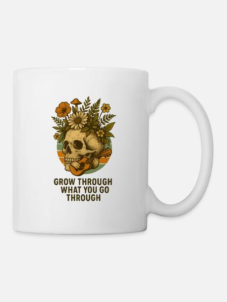 Grow Through What You Go Through – Botanical Skull - Tasse - Weiß