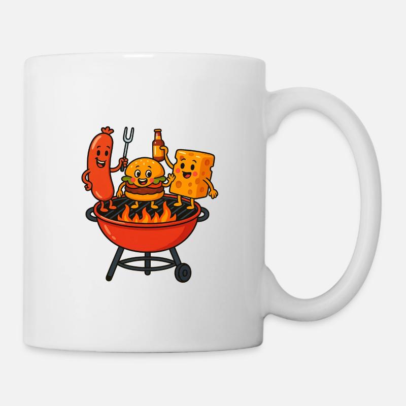 Grill Bratwurst Cheese Burger Fire Party Fourchette - Mug blanc - blanc