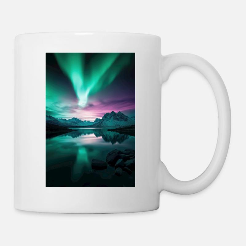 Polarlichter über arktischen Gipfeln - Tasse - Weiß