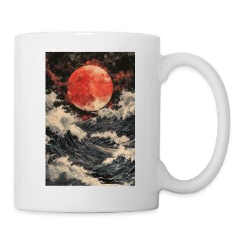 Lune rouge sur une mer orageuse - Mug blanc - blanc - Droite