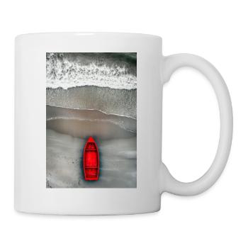 Rotes Boot am Grauen Ufer - Tasse - Weiß - Rechts