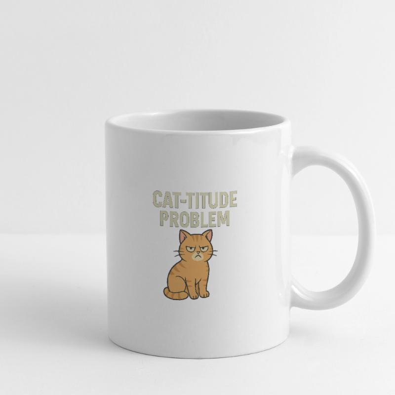 Catitude probleem Grumpy Kat Meme Mug blanc