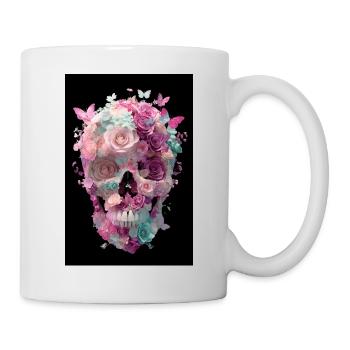 Blumenschädel mit Schmetterlingen - Tasse - Weiß - Rechts