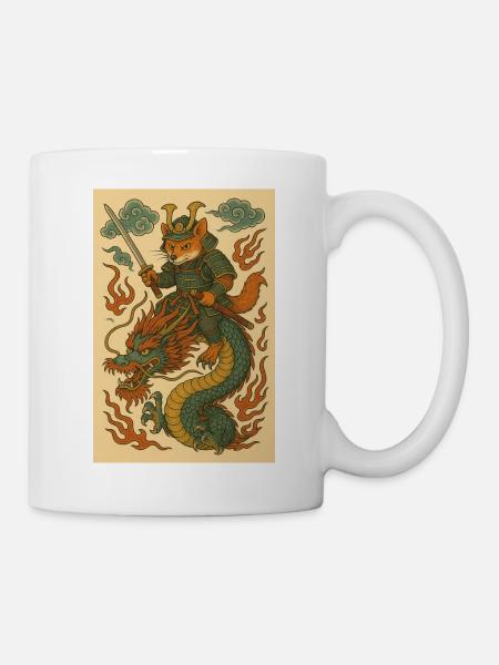 Guerriers renards et dragons en forme de combat - Mug blanc - blanc