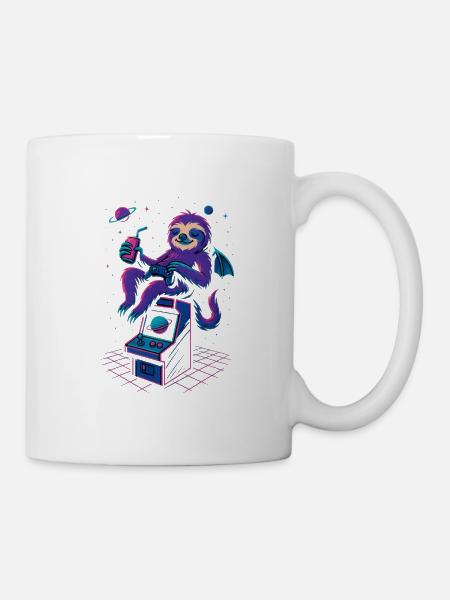 Space Gamer Sloth with Drink and Arcade - Mug - white