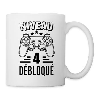Niveau 4 Débloqué – Cadeau Anniversaire Gamer - Mug blanc - blanc - Droite