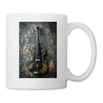 Elegante schwarz-goldene Geige - Tasse - Weiß - Rechts