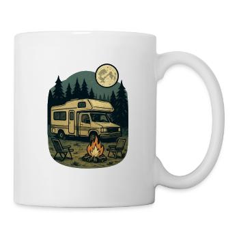 Nacht im Wald mit Wohnmobil und Lagerfeuer - Tasse - Weiß - Rechts