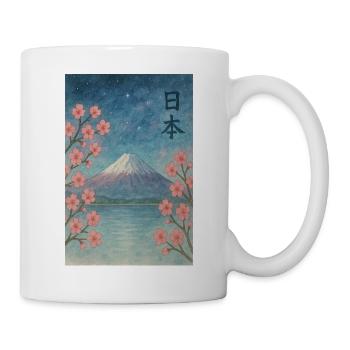 "Sakura Night – Mount Fuji unter Sternen" - Tasse - Weiß - Rechts