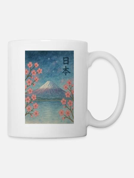 "Sakura Night – Mount Fuji under the stars" - Mug - white