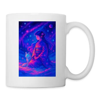 "Yukionna & der weiße Fuchs – Neonträume im Schnee - Tasse - Weiß - Rechts
