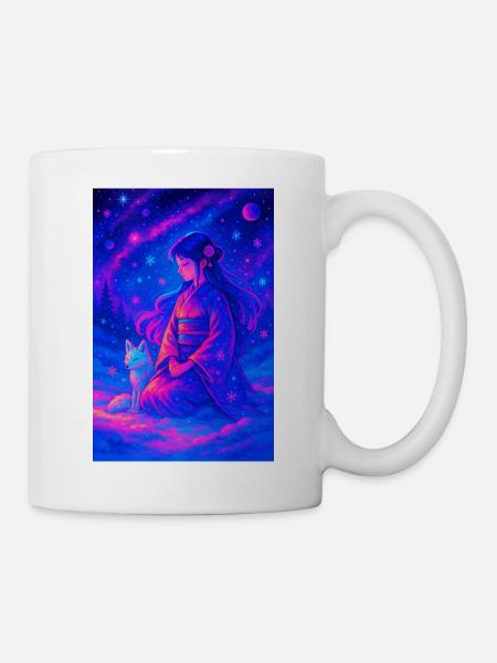 "Yukionna & the White Fox – Neon Dreams in the Snow - Mug - white
