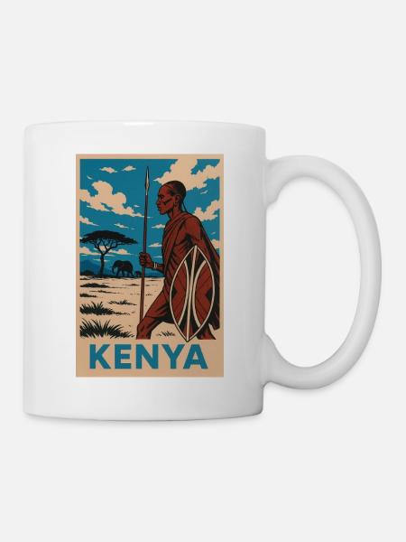 Kenya Maasai Warrior Nature Illustration - Tasse - Weiß