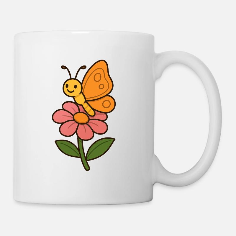 Papillon joyeux sur motif floral - Mug blanc - blanc
