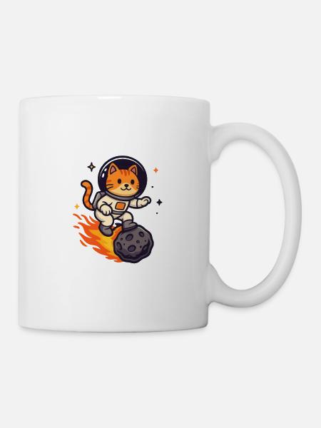 Astro Cat Meteor Rider Kawaii Space Cat - Mug - white