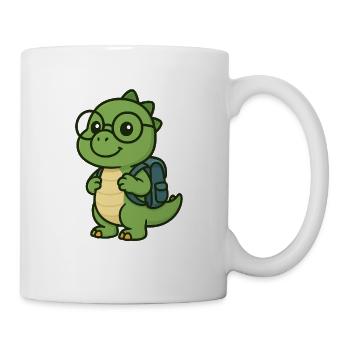 Cute dinosaur with glasses & satchel - Mug - white - Right