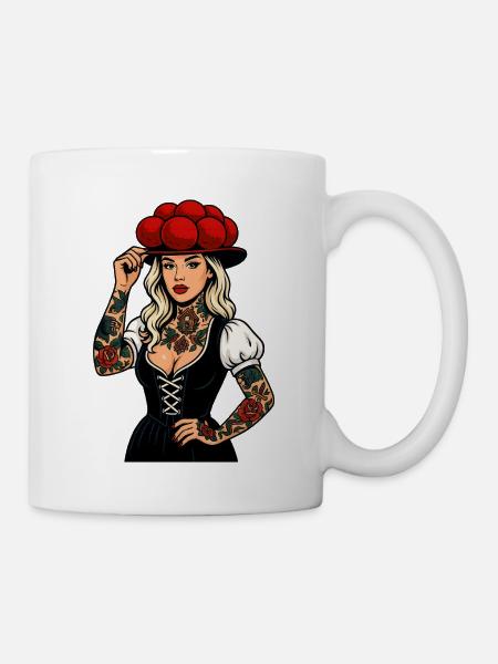 Schwarzwald Tattoo Girl – Bollenhut Schönheit - Tasse - Weiß