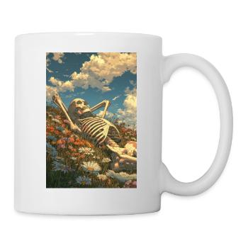 Entspannendes Skelett im Blumenfeld - Tasse - Weiß - Rechts