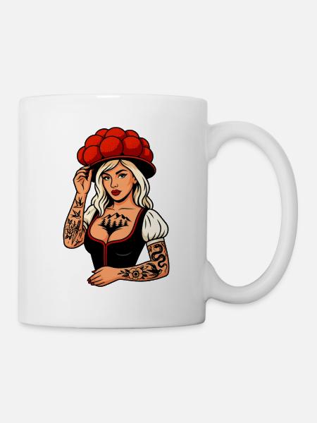 Tattoo Girl in Bollenhut Schwarzwald Freiburg - Tasse - Weiß