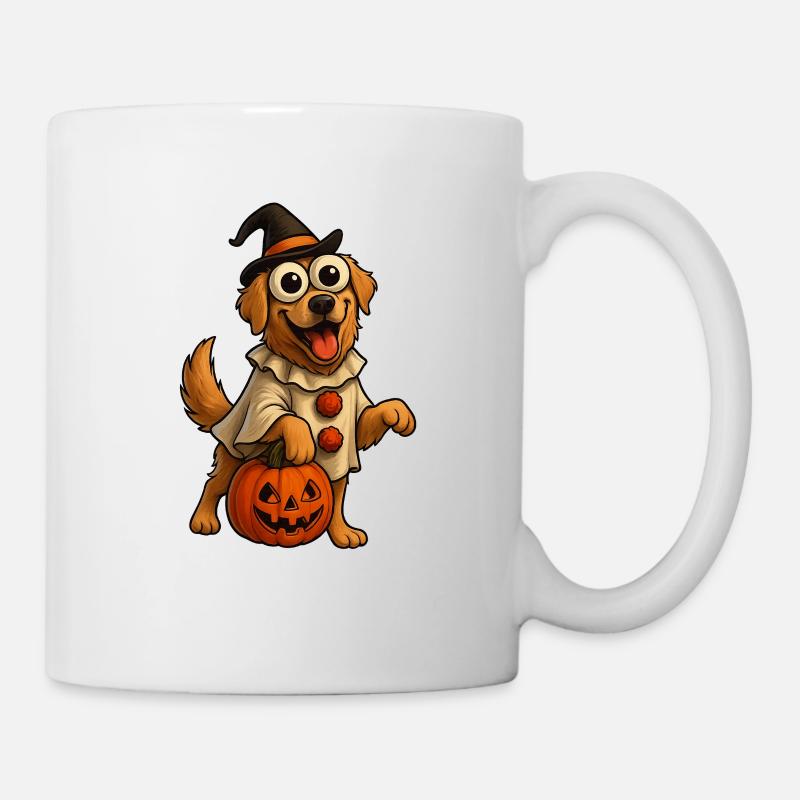Halloween Hund mit Hexenhut - Tasse - Weiß