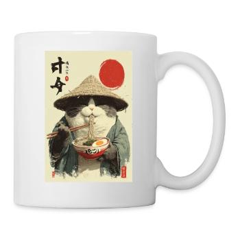Samurai Cat Eating Ramen - Mug - white - Right