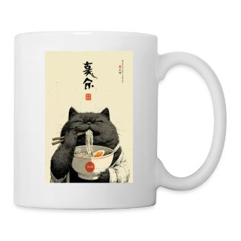 Chat heureux mangeant des ramen - Mug blanc - blanc - Droite