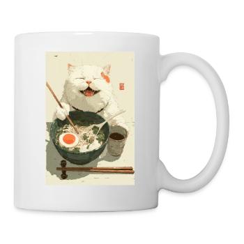 Glückliche weiße Katze isst Ramen - Tasse - Weiß - Rechts