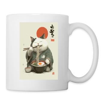 Samurai Cat Slurping Ramen - Mug - white - Right