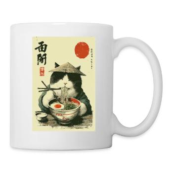 Chat samouraï dégustant des ramen - Mug blanc - blanc - Droite