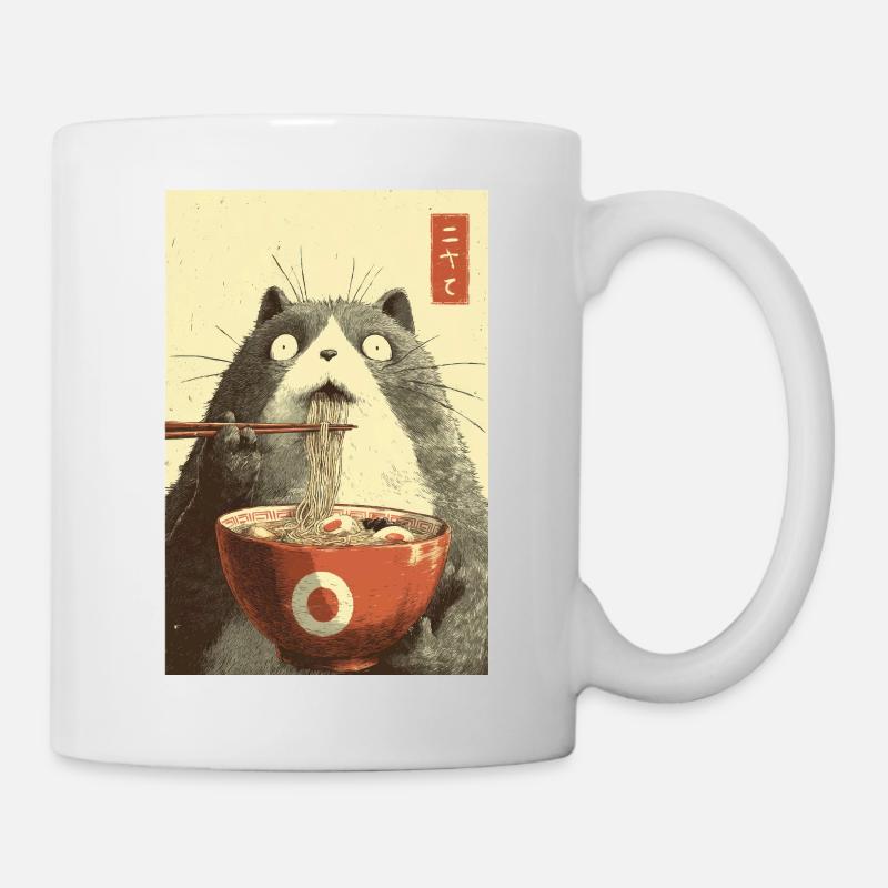 Schockierte Katze isst Ramen - Tasse - Weiß