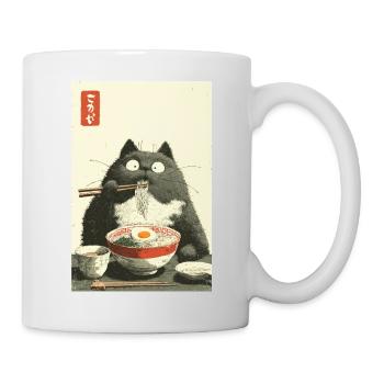 Wide-Eyed Cat Slurping Ramen - Mug - white - Right