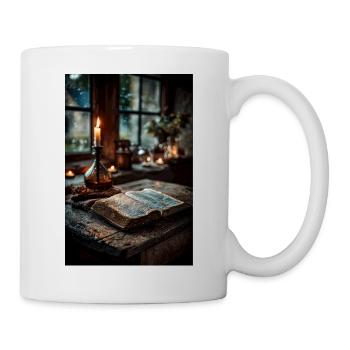 Scène De Vieux Livre Éclairée À La Bougie - Mug blanc - blanc - Droite